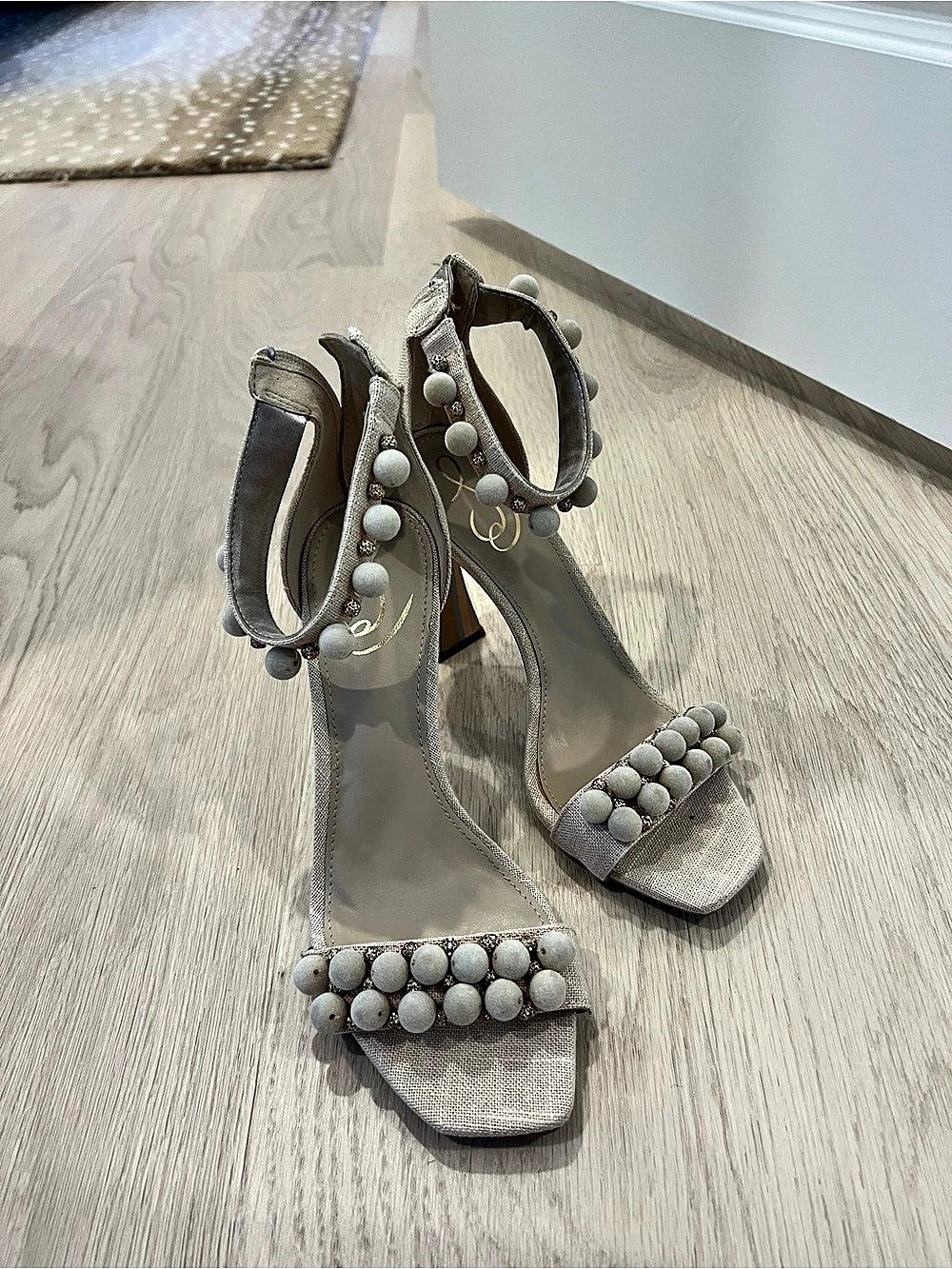 Sam Edelman Imani Strappy Heel Sandal Beaded Ankle Strap Heels in Beige US 8.5